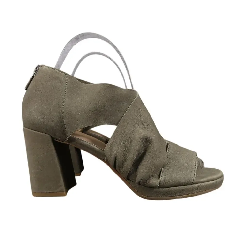 Eileen Fisher Shoes Womens 7.5 Sandal Block Heel Fashion Marla Leather Olive Zip
